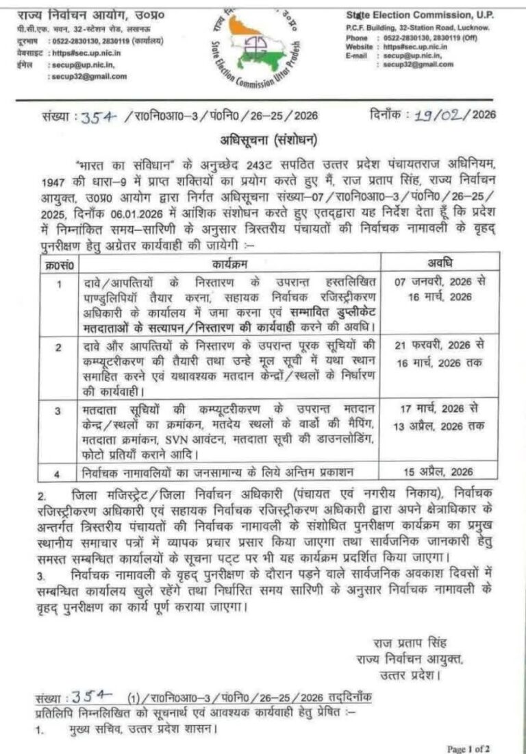 उत्तर प्रदेश पंचायत चुनाव 2026 को लेकर बड़ा अपडेट
