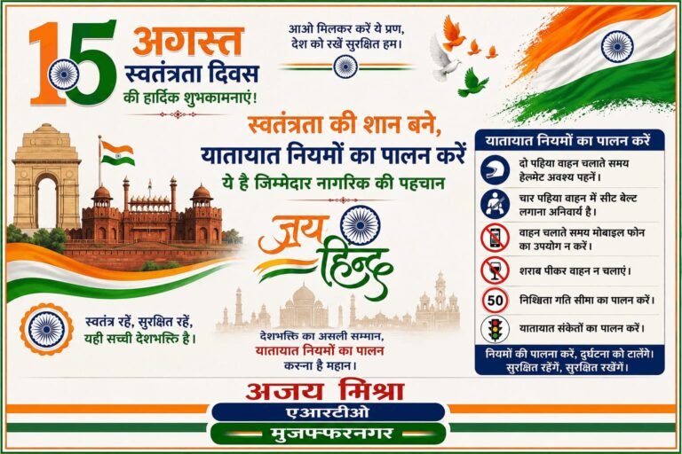 एआरटीओ अजय मिश्रा की ओर से जनपदवासियों को स्वतंत्रता दिवस की शुभकामनाएं